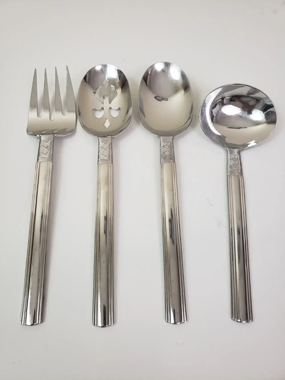 Pfaltzgraff CROSSROADS Glossy Stainless Flatware Hostess Salad 4 Serving Pieces
